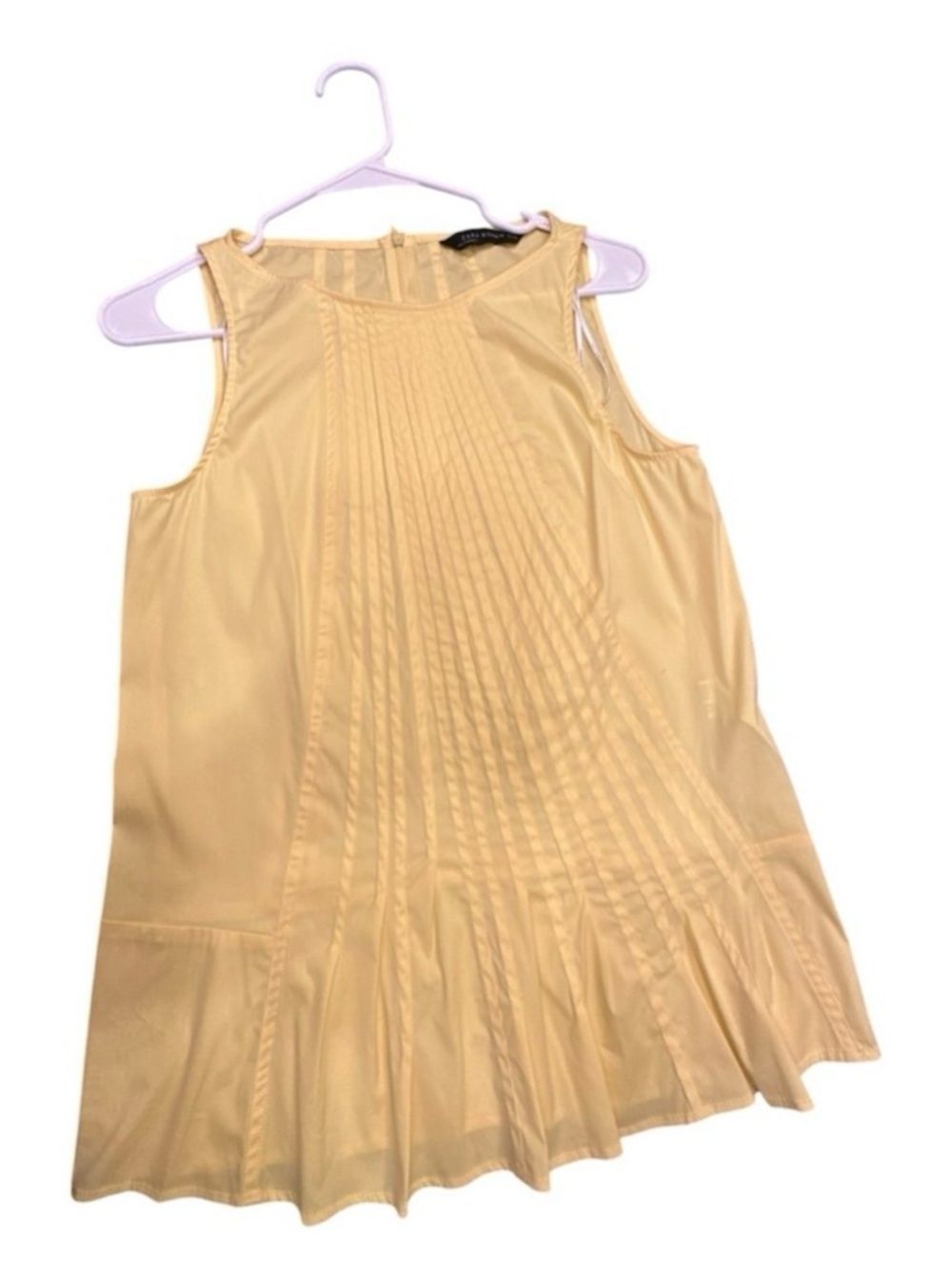 Zara Woman Yellow Pleated Sleeveless Round Neck Tunic Blouse S - Picture 2 of 9